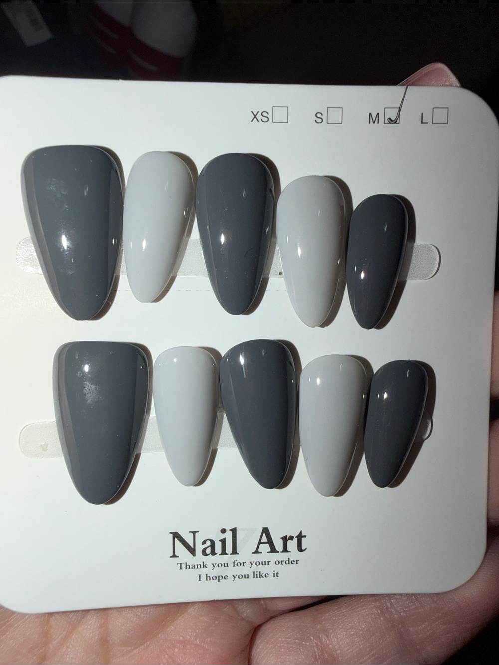 Gray and White Press-On Nail Set